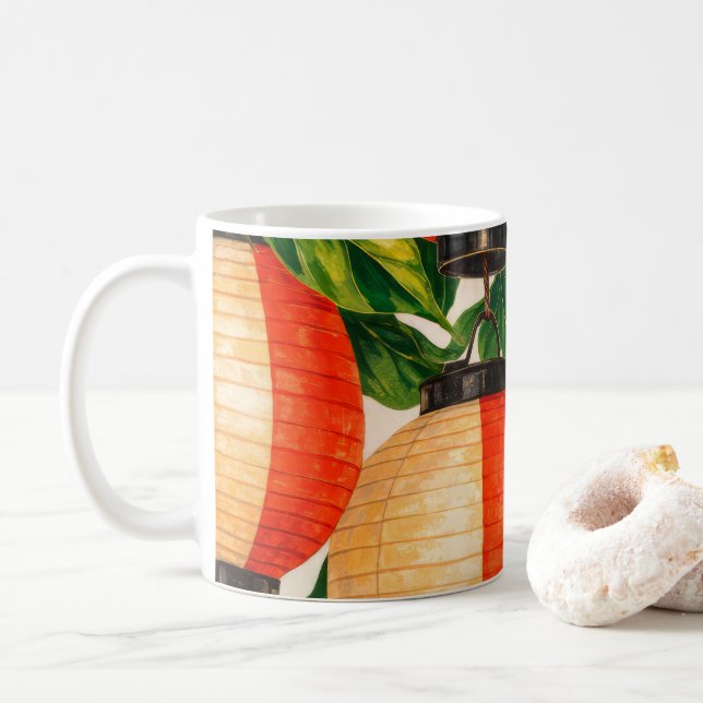 Röd japansk papperslykta kaffemugg (Med munk)