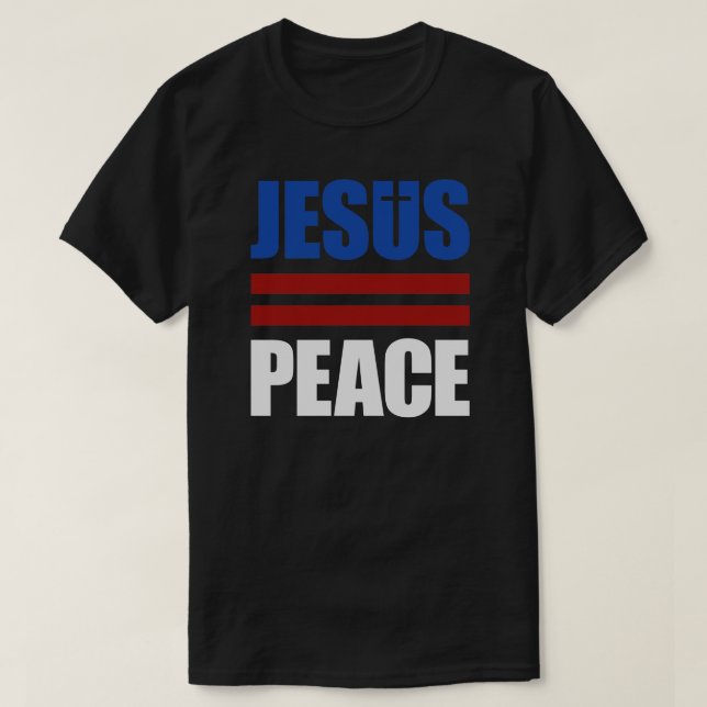 Röd JESUS=PEACE, vit, blåttskjorta Tee (Design framsida)