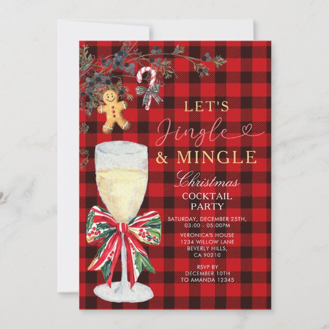 Röd Jingle & Mingle Jul Cocktailfest  Inbjudningar (Framsida)