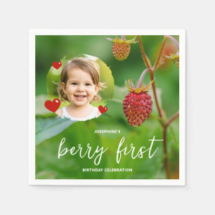 Röd jordgubbe & Barnets Foto Berry Första födelsed Pappersservett
