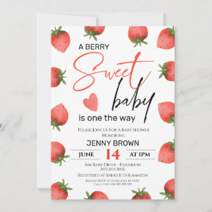 Röd jordgubbsbabyshower inbjudningar