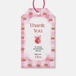 Röd jordgubbsbär Första födelsedagen Tack Presentetikett