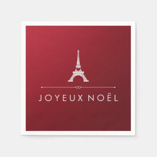 Röd Joyeux Noel fransk jul och Eiffel torn Pappersservett