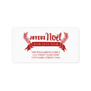 Röd Joyeux Noel helgdagadressetiketter/ Adressetikett
