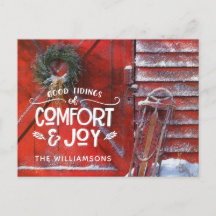 Röd jul Barn Land Script Comfort och Joy