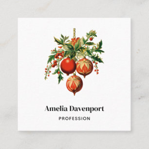 Röd jul Baubles med Holly Festive Fyrkantigt Visitkort