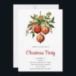 Röd jul Baubles med Holly Festive Inbjudningar<br><div class="desc">Julfestinbjudan med en illustration från vintage stil. Tre röda jultomter omgivna av grönt och bär. Retro-coola.</div>