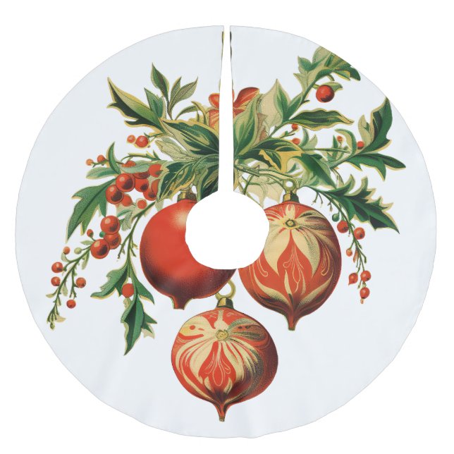 Röd jul Baubles med Holly Festive Julgransmatta Borstad Polyester (Framsidan)