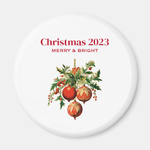 Röd jul Baubles med Holly Festive Magnet