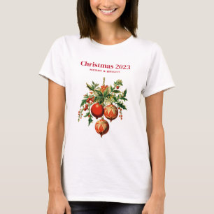 Röd jul Baubles med Holly Festive T Shirt