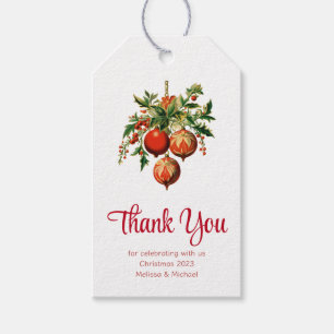 Röd jul Baubles med Holly Festive Tack Presentetikett