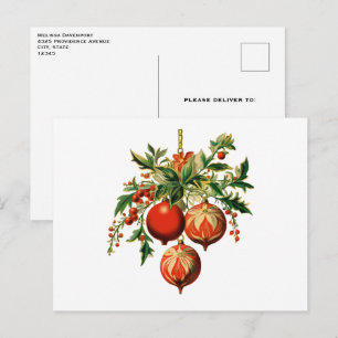 Röd jul Baubles med Holly Festive Vykort