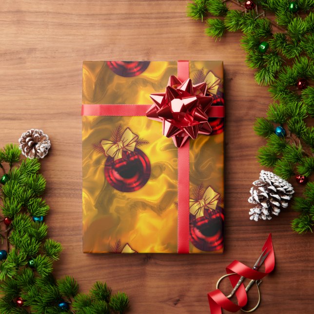 Röd jul Baubles på Guld Presentpapper (Julgåva)