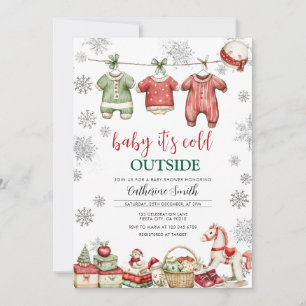 Röd jul bebis Det är kallt ute Bebis-fest Inbjudningar