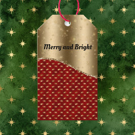 Röd jul-Blommigt med Guld Ribbon och Namn Presentetikett