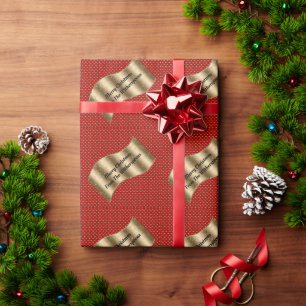 Röd jul-Blommigt med Guld Ribbon och Namn Presentpapper