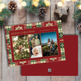 Röd jul-Blommigt Pput Family 4 Photo Collage Julkort