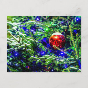 Röd jul Boll, Grönt Spruce Träd Vykort
