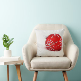 Röd jul Boll med snöflingor Kudde