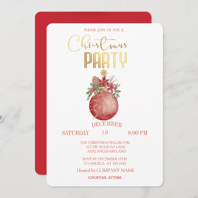 Röd jul Boll,Poinsettia Jul Inbjudningar (Fram/baksida)