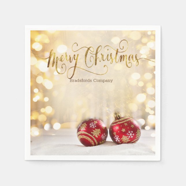 Röd jul Bollar Bokeh Pappersservett (Framsidan)