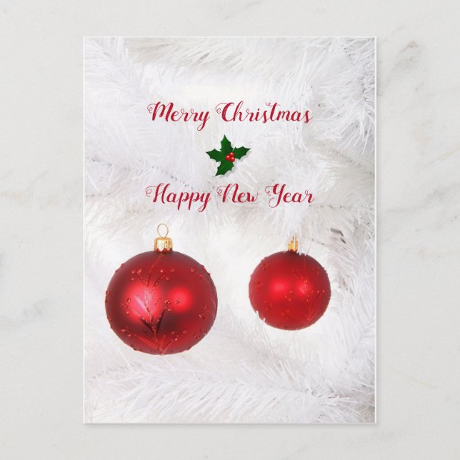 Röd jul Bollar Helg Vykort (Framsida)