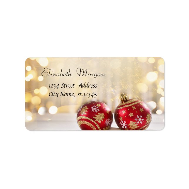 Röd jul Bollar Helgdag Adressetikett (Framsidan)
