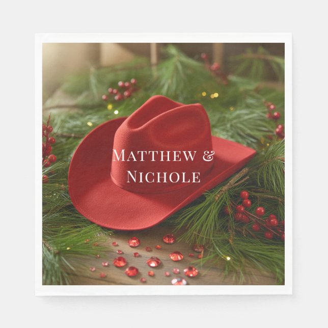 Röd jul cowboyhatt bröllop pappersservett (Framsidan)