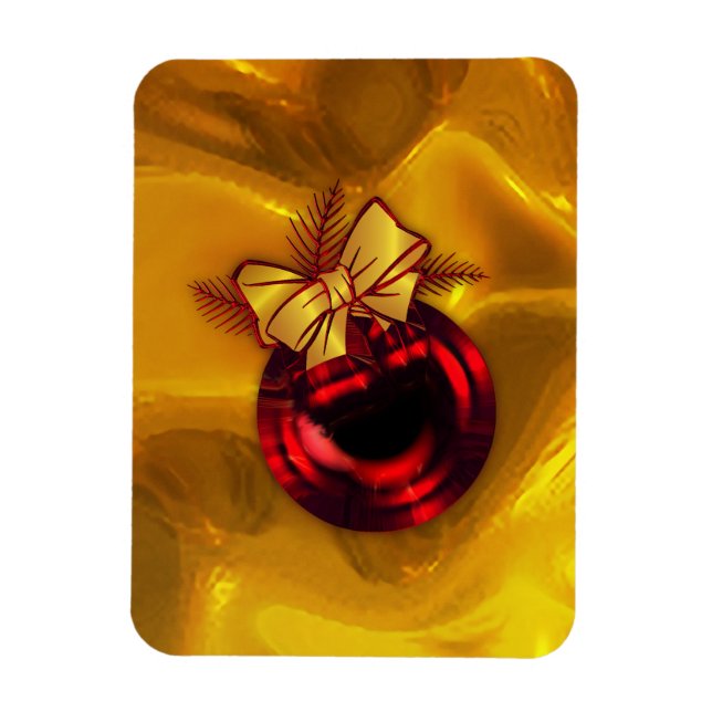 Röd jul-Dekorationen på Guld Magnet (Vertikal)