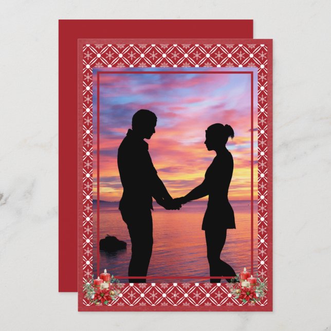 Röd jul ett Fotosnöflake Julkort (Fram/baksida)