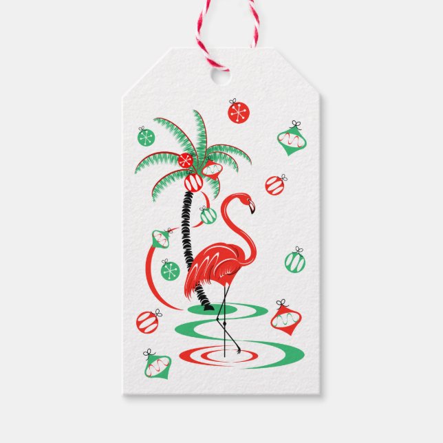 Röd jul Flamingo Baubles-gåva märkre porträtt Presentetikett (Framsidan)