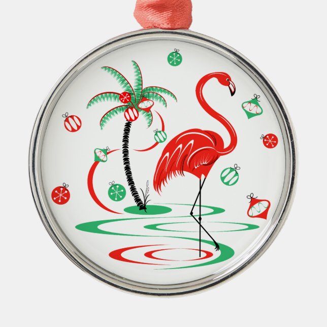 Röd jul Flamingo Baubles runda Julgransprydnad Metall (Framsidan)