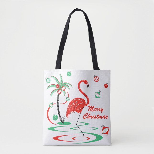Röd jul Flamingo God jul över hela världen Tygkasse (Framsida)