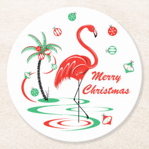 Röd jul Flamingo God jul round Underlägg Papper Rund