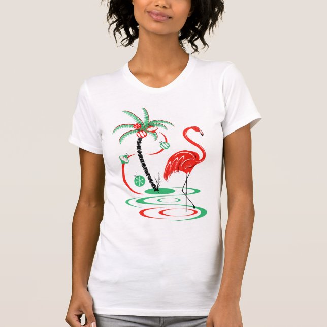 Röd jul Flamingo t-shirens' T Shirt (Framsida)