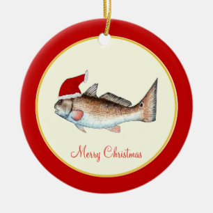 Röd jul för RedfishSanta hatt Julgransprydnad Keramik