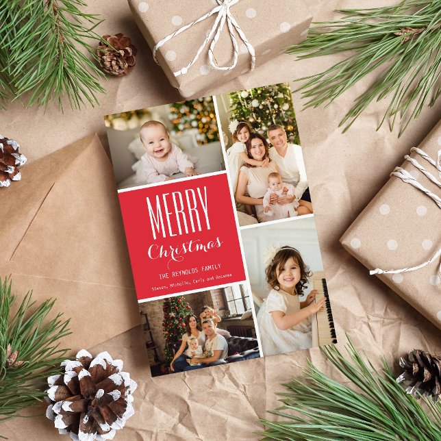 Röd jul fyra fotokollage julkort (Skapare uppladdad)