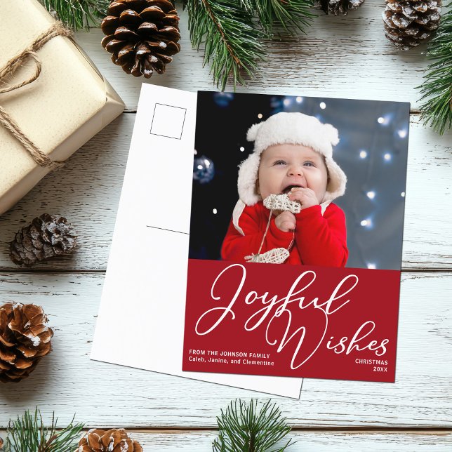 Röd jul Glatta Önskemål Festive Photo Helgdag Vykort (Skapare uppladdad)
