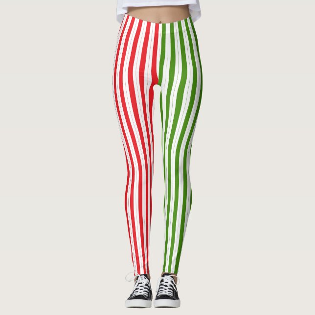Röd jul & grön älgbandad randig leggings (Framsida)