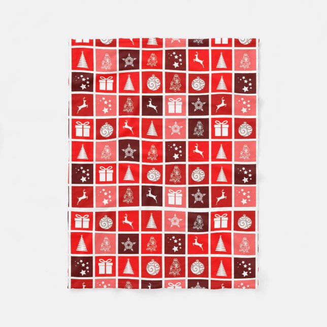 Röd jul Helgdag Cute Träd Reindeer Fleecefilt (Framsidan)