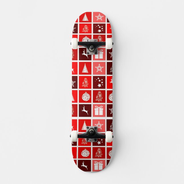 Röd jul Helgdag Cute Träd Reindeer Mini Skateboard Bräda 18,5 Cm (Framsida)
