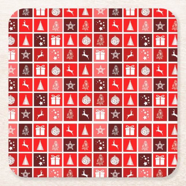 Röd jul Helgdag Cute Träd Reindeer Underlägg Papper Kvadrat (Framsidan)