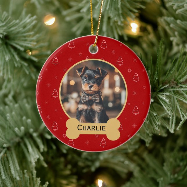 Röd jul hund namn semester minnessak julgransprydnad keramik (Träd)