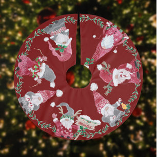 Röd jul I Kärlek Gnomes Whimsical Helgdag Julgransmatta Borstad Polyester