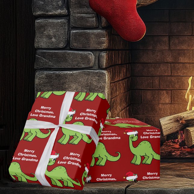 Röd jul Kids Dinosaur Cute Personlig  Presentpapper (Skapare uppladdad)