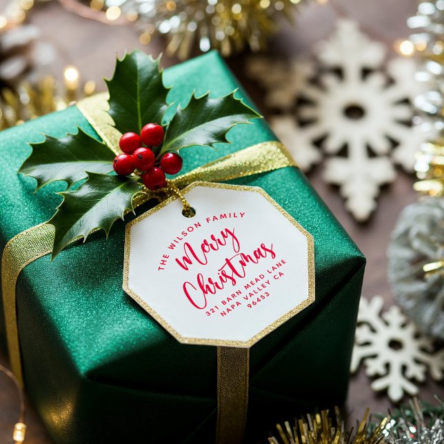 Röd jul-kurva för familjen Namn & Returadress Självfärgande Stämpel (Skapare uppladdad)