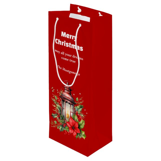 Röd jul Lantern Poinsettia och Gräs (Baksidan Vinklad)