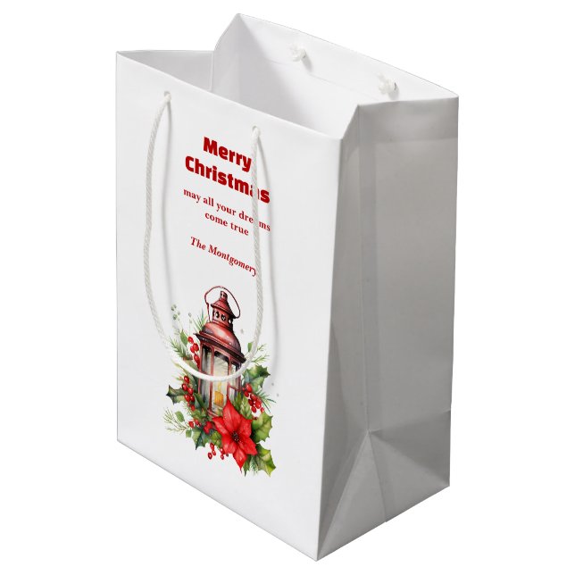 Röd jul Lantern Poinsettia och Gräs (Baksidan Vinklad)