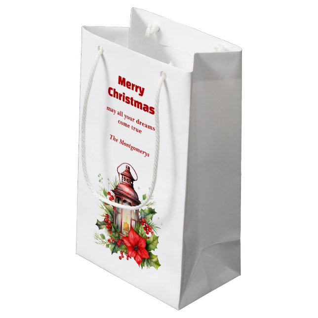Röd jul Lantern Poinsettia och Gräs (Baksidan Vinklad)