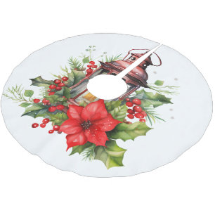 Röd jul Lantern Poinsettia och Gräs Julgransmatta Borstad Polyester